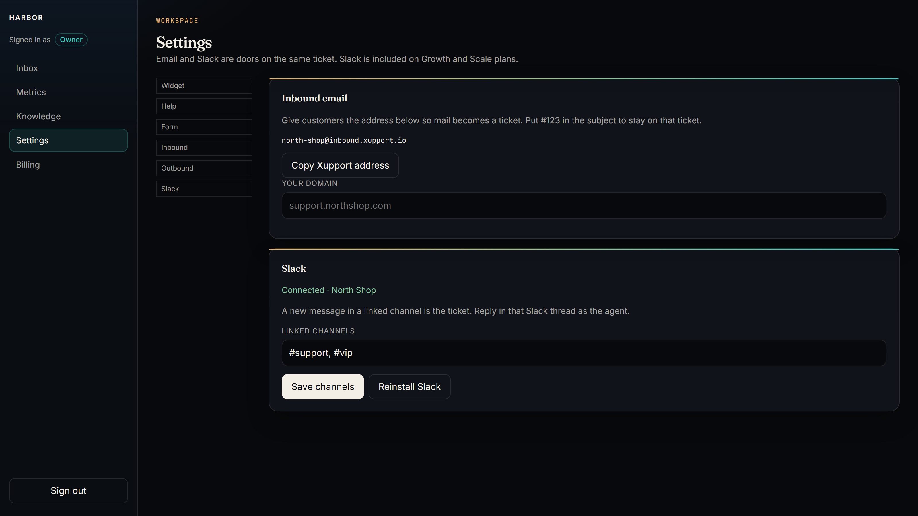 Email ticket in the Xupport inbox with outbound reply.
